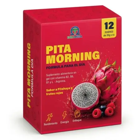 Pita Morning Euromega – Suplemento Alimenticio en Gel con Vitaminas y L-Arginina (Sabor Pitahaya y Frutos Rojos)