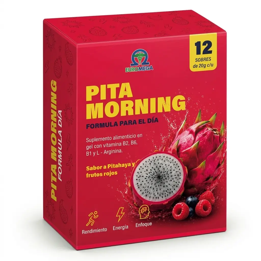 Pita Morning Euromega – Suplemento Alimenticio en Gel con Vitaminas y L-Arginina (Sabor Pitahaya y Frutos Rojos)