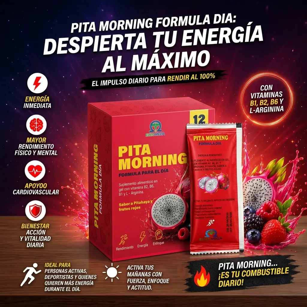 Pita Morning Euromega – Suplemento Alimenticio en Gel con Vitaminas y L-Arginina (Sabor Pitahaya y Frutos Rojos) - Image 2